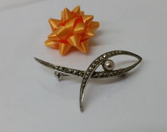 835 silver brooch Pearl & Markasiten antique SB169