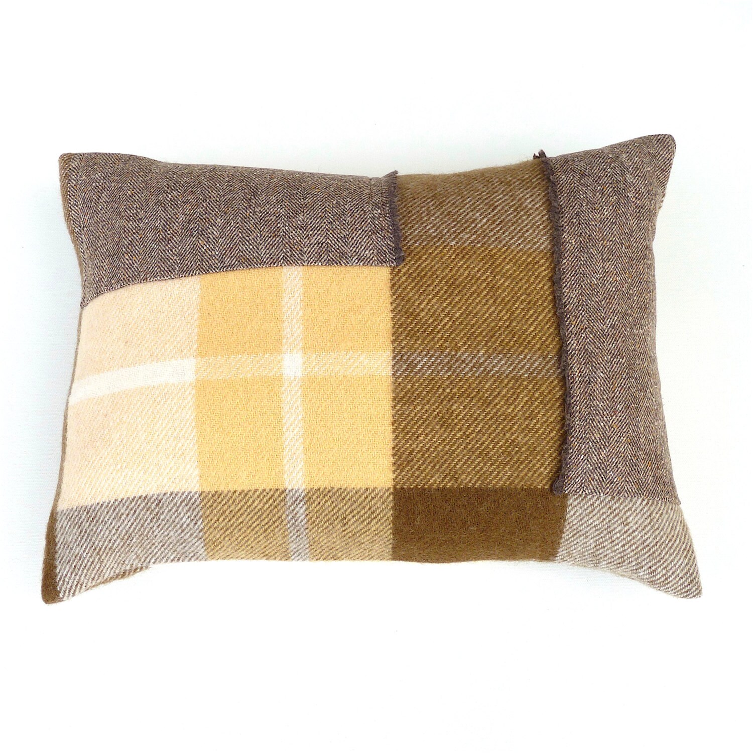 Brown Wool Cushion Cover.Rustic Brown Pillow. Brown Plaid