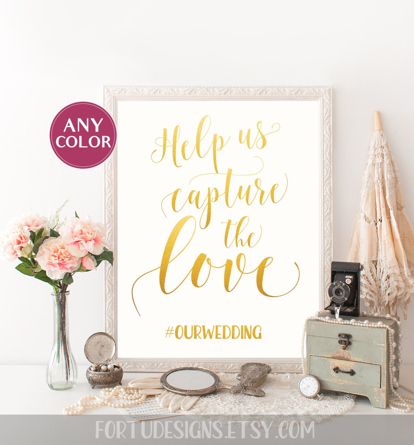 Gold hashtag sign Printable wedding hashtag sign Gold