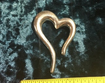 Large Vintage Mexico .925 Sterlng Silver Heart Pin/Brooch