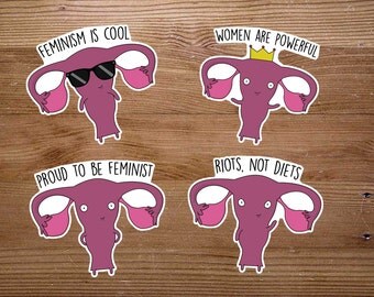 Feminist Sticker Pack - Geek Ovaries/Uterus Sticker Set - Feminism is cool, Riots not Diets, Girl Power- Womens March Rights - Feminist Gift