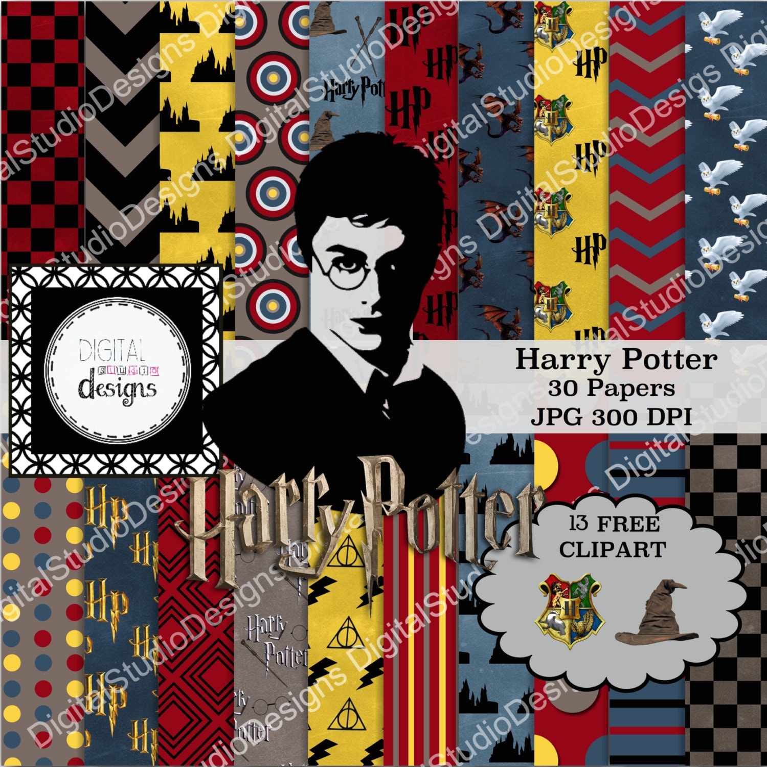 Harry Potter Digital Paper Pack 30 Papers by DigitalStudioDesigns