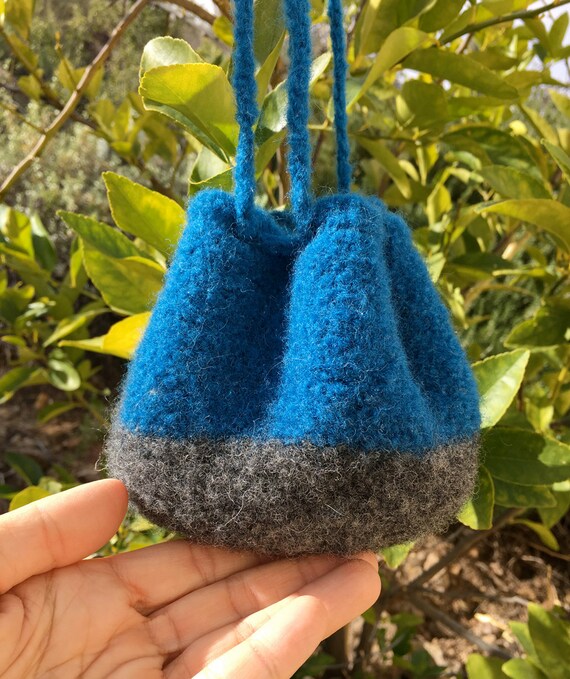 Mini drawstring bag felted wristlet felted bag drawstring