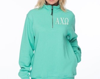 AXO, Alpha Chi Omega, Cadet Collar Quarter Zip Pullover, Alpha Chi Omega Sweatshirt