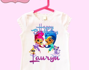 Shimmer and Shine Birthday shirt - name with glitter