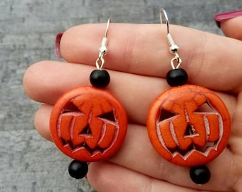 Halloween earrings, Pumpkin earrings, Halloween costume, Halloween jewelry, Dangle earrings, Jack o lantern, Gift for Her, halloween gift