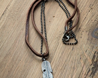 Men's Necklaces // Man Leather Necklace // Boho Necklace // Feather Necklace // Leather Necklace for Women and Men // Necklaces For Man