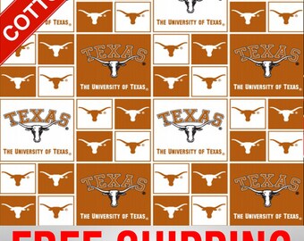 University Texas Cotton Fabric Longhorns NCAA TX-020 45" Wide Free Shipping