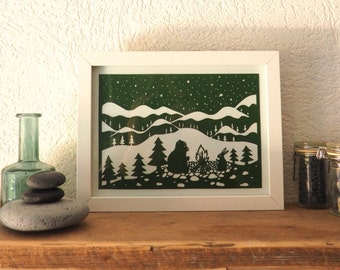 Bear&Hare - original papercut (framed)