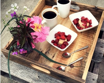 Wood Serving Tray | Reclaimed Wood Tray | Pallet Wood Tray | Repurposed Wood Caddy | Ottoman Tray
