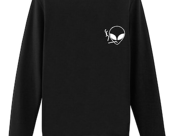 Smoking Alien Sweater Tumblr Sweatshirts sweater Grunge Sweater Clothing Pocket Sweaters - 170