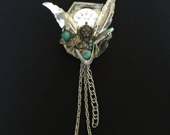 Vintage Maximal Art 1986 Brooch, John Wind Pin, Vintage Clock Brooch