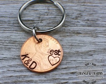 Custom Penny Keychain, Initial Keychain, Anniversary Gift, Lucky Penny, Penny Keychain, Personalized, Gift for Men, Gift for Boyfriend,Lucky