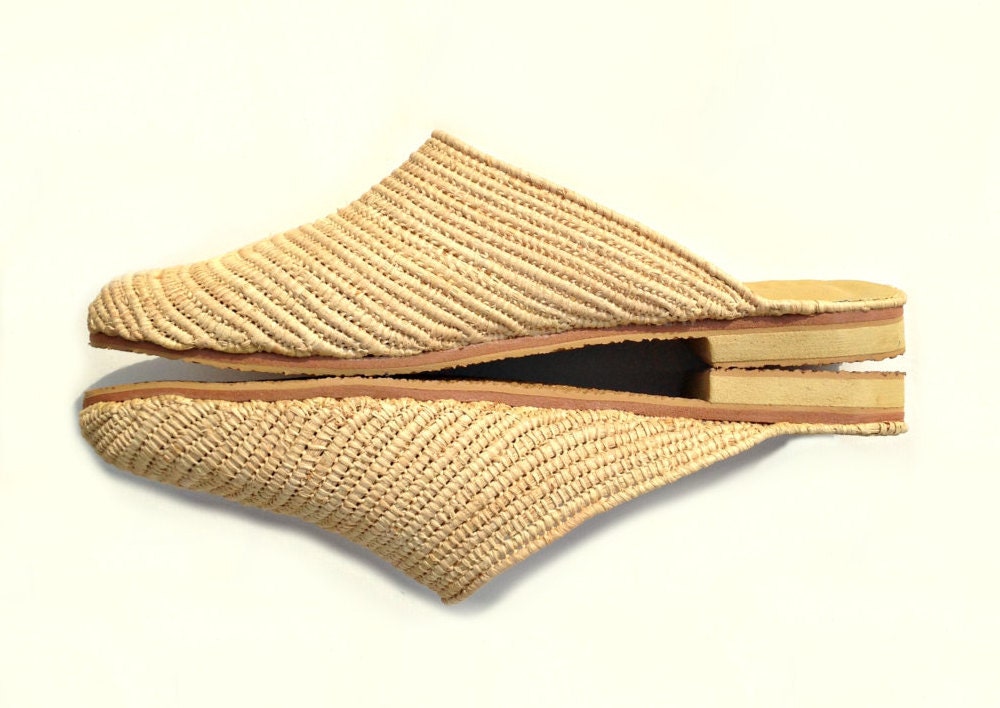 raffia flat mules