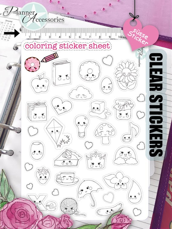 Clear Kawaii Stickers Coloring Stickers Planner Stickers Erin
