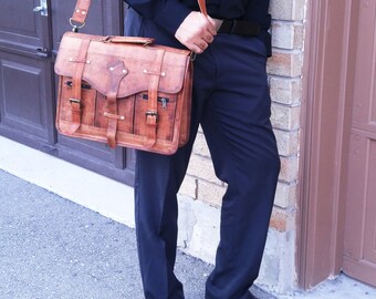 Leather Messenger Bag Men Vintage Leather Bag Unisex Brown Leather Satchel Leather Laptop Bag for Women Briefcase 15 inch