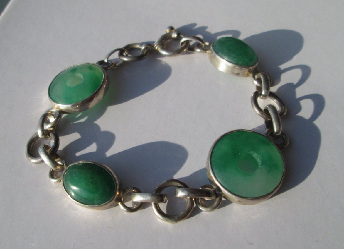 Silver Multi Link Jade Bracelet Sterling Silver Jade