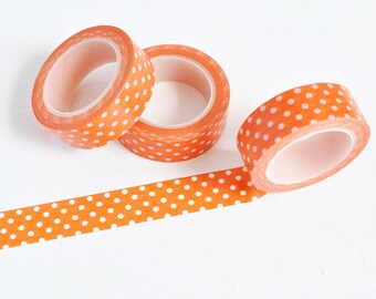 Orange and White Polka Dot Washi Tape. 15mm x 10m. Halloween Washi Tape. Orange Washi Tape. Simple Washi Tape. Orange Planner Supplies.