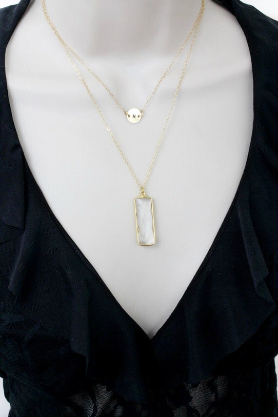 Layered Necklace Birthstone Necklace Initial Necklace