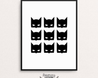 Batman mask printable, Superhero wall art, Boys Room Decor, Batman Print, 8x10 Printable, Instant Download