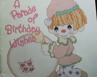 Precious Moments Cross stitch book-A Parade of Birthday Wishes-Vintage Precious Moments-Birthday Cross stitch pattern book