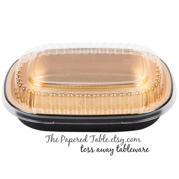 BLACK AND GOLD Food Trays 10 Elegant Black and Metallic Gold