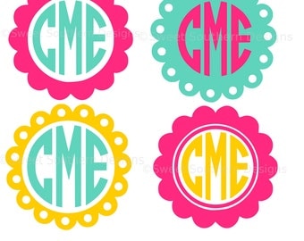 Monogram scallop circle frame solid polka dot set SVG instant download design for cricut or silhouette