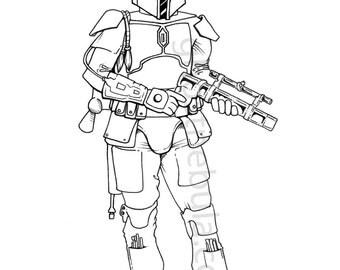 Boba Fett Ink Pen Illustration Print 8.5X11