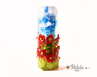 Focal Lampwork Glass Bead with poppies