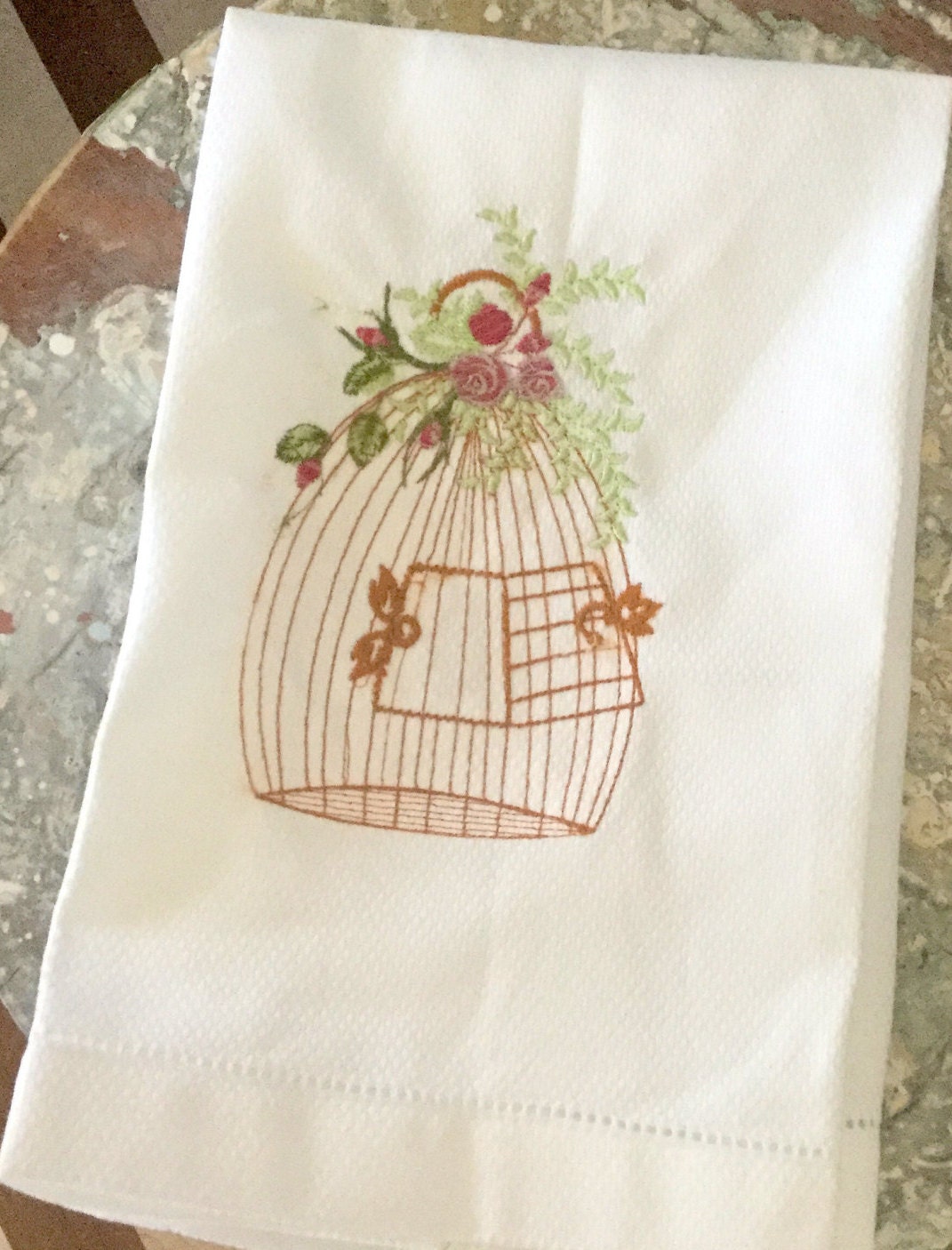Hand towel embroidery pattern powder room kitchen dish