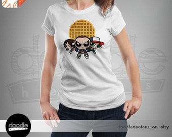 StrangerPuff Gang: A Stranger Things Tshirt; Unisex, Womans, Ladies Fit, Ringspun