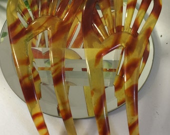 A Beautiful Pair of Large Art Deco Faux Tortoise Shell Celluloid Hair Combs