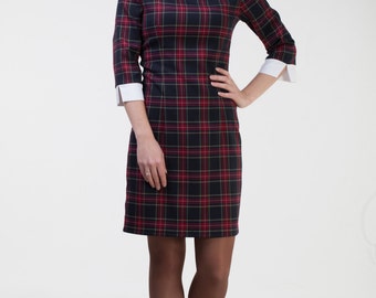 Cute black plaid dress Midi black dress white collar Black tartan dress White collar dress Black pencil dress