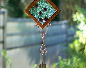Glass, Cedar, Copper, Antiqued Brass Wind Chime Suncatcher