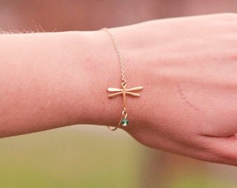 Delicate Dragonfly Bracelet. Dainty Dragonfly Charm Bracelet. Gold Plated Bracelet. Dragonfly bracelet. Dragon fly bracelet.