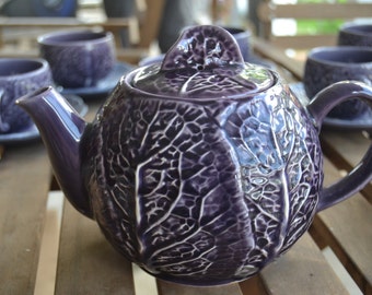 Vintage Majolica Selca of Portugal Purple Cabbage Teapot
