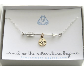 Graduation Gift • Arrow and Compass Necklace • High School Graduation • College Graduation • Class of 2017 • Student Gift • Gift for Her