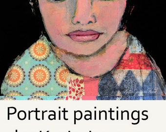 Acrylic Portrait Painting. Mixed Media Collage Naive Art. Woman Painting Original Wall Painting. Home Apartment Decor.