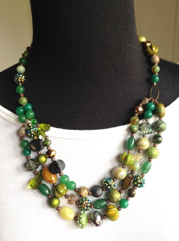 Green multi strand necklace Women necklace jewelry handmade