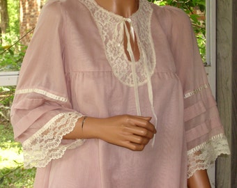 Gunne Sax Dress Tent Style Dusty Rose for the Spring with Lace, Ribbon and Pintucking