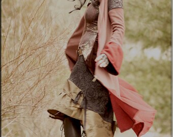 Hooded Bohemian Jacket - Steampunk Clothing - Bohemian Gypsy Coat - Burning Man - Boiled Wool - Princess A Line - Size Small