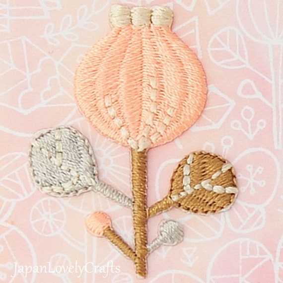 Unique Pink Bud Applique, Flower Embroidered Iron On Patch, Japanese