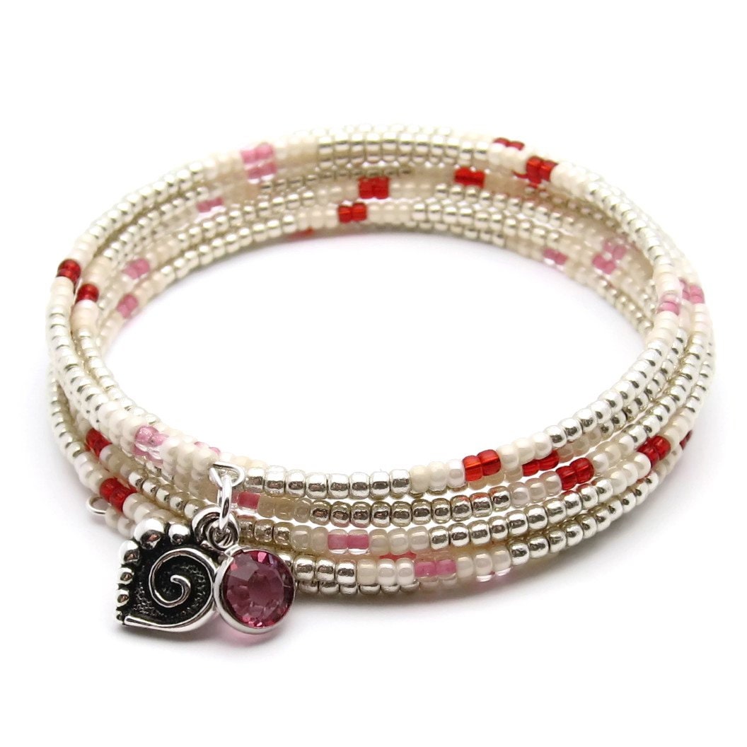 Coiled bracelet memory wire bracelet beaded coil bracelet