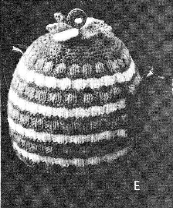 vintage knitting pattern teapot cosy tea cozy striped knit printable pdf inst...