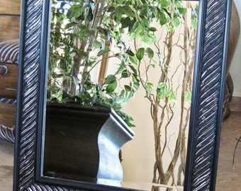 Contemporary Beveled Wall Mirror Hand Painted in Black with Silver Undertones 21.5 x 25.5