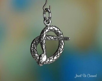 Sterling Silver Coiled Rattlesnake Charm Snake Reptile 3D Solid .925