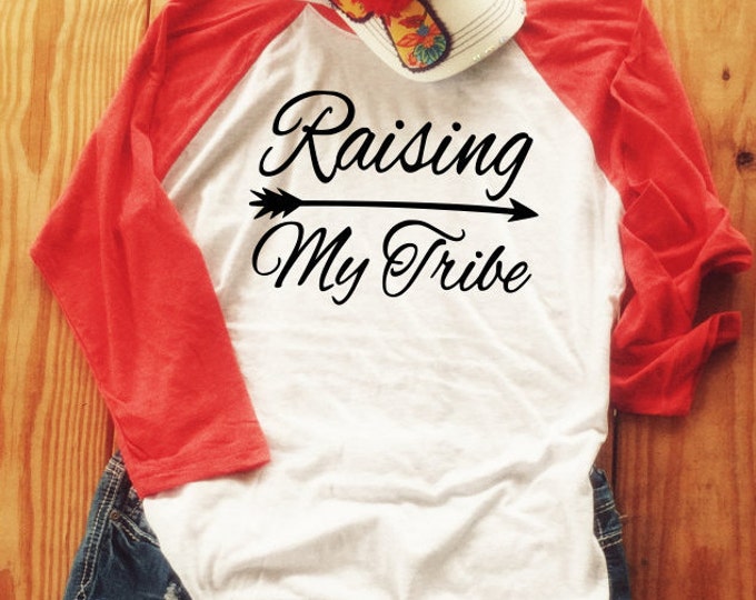 Raising My Tribe Womens Baseball Raglan Triblend Tee, Baseball Softball Mom Shirt, Glitter Graphic Tee, Baseball Shirt, Custom Bling Shirt