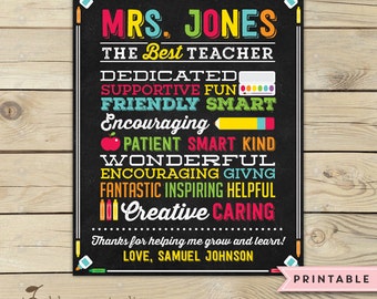 Teacher Appreciation Gift Printable - Teacher Chalkboard Sign - Best Teacher - Personalized Teacher Gift - End of the Year Teacher Gifts