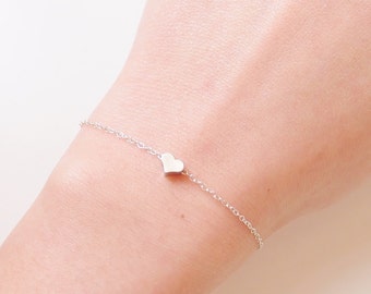 Heart Bracelet, Tiny Heart Bracelet, Sterling Silver Heart Bracelet, Dainty Bracelet, Delicate Bracelet, Simple Chain Bracelet, Gift For Her