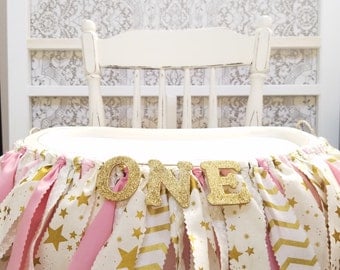 Twinkle Twinkle Little Star First Birthday - Girl's Birthday Party - Rag Banner - Photography Prop - First Birthday - Golden Birthday